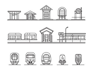 Vintage style line art illustration of train station