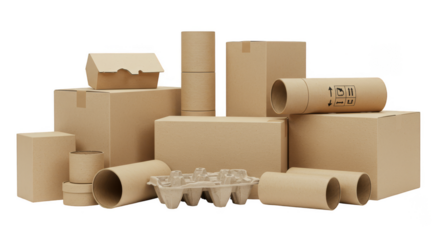 Isolated Pile of Brown Cardboard Box Packaging with Transparent Background