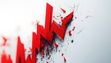 Red upward trend graphic shattered by impact.