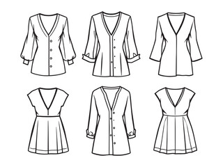 V-neck Dress line art icon simple trendy sketch