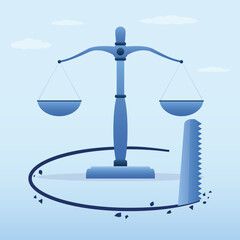 Failure to comply with laws, fraud and corruption lead to destruction of justice system. Thief sawing floor to make corrupt politics falling down. Failure justice.