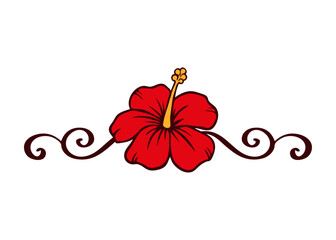 Logo vacaciones en Hawái. Líneas de decoración de caligrafía con flor de hibisco © teracreonte