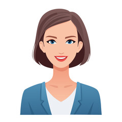 Flat Vector. Portrait of only one Woman. Simple Background.