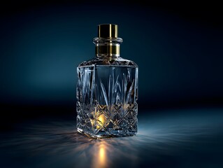 A luxurious crystal glass perfume bottle with a golden cap  long title A beautifully crafted crystal glass perfume bottle with intricate faceted