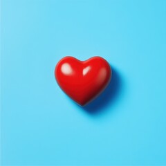 Single Red Heart on Sky Blue Canvas. Minimalist Love Concept for Valentine's Day Cards and Anniversaries.