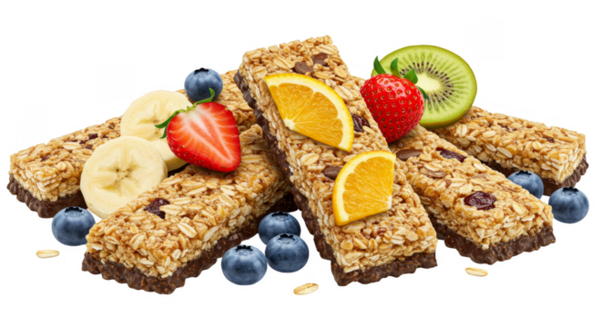 Isolated PNG Granola Bars with Fresh Fruits and Delicious Oatmeal Snack