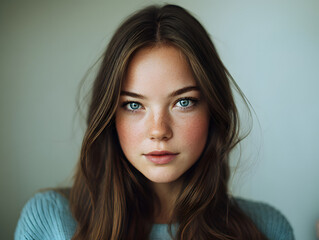 Fototapeta premium Close-up Portrait of a Naturally Beautiful Woman with Minimal Makeup and Glowing Skin