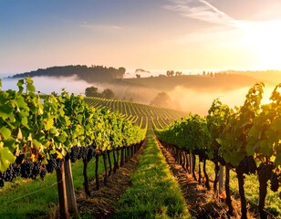 Naklejka premium Vineyard sunrise landscape