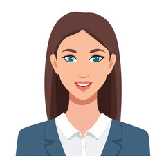 Flat Vector. Portrait of only one Woman. Simple Background.