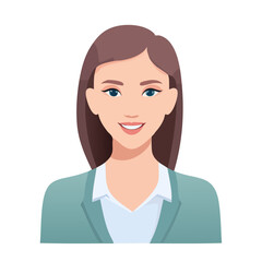 Flat Vector. Portrait of only one Woman. Simple Background.