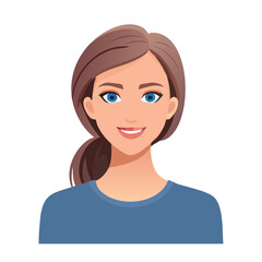 Flat Vector. Portrait of only one Woman. Simple Background.