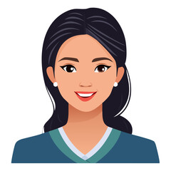 Flat Vector. Portrait of only one Woman. Simple Background.