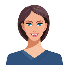 Flat Vector. Portrait of only one Woman. Simple Background.