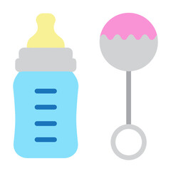 Baby Bottle and Rattle Vector Flat Icon Design
