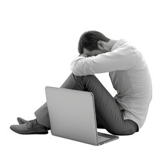 Man sitting with laptop in despair pose
