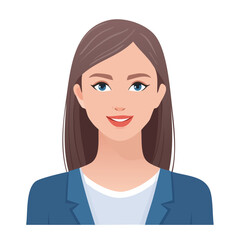 Flat Vector. Portrait of only one Woman. Simple Background.