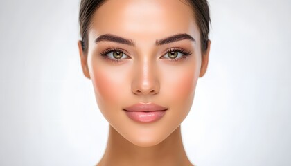 Close-up portrait of a woman with flawless skin.