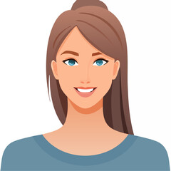 Flat Vector. Portrait of only one Woman. Simple Background.