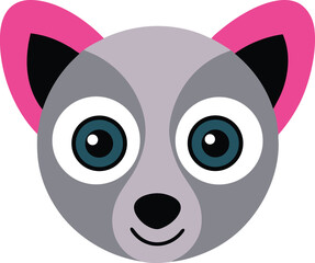 Adorable Cartoon Raccoon Face Cute Animal Illustration with Pink Ears