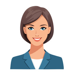 Flat Vector. Portrait of only one Woman. Simple Background.