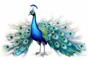 Fototapeta premium Peacock animal bird white background.