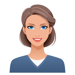Flat Vector. Portrait of only one Woman. Simple Background.