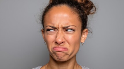Obraz premium Disgust with Unease - Brow furrowed, slight lip curl, displaying visible discomfort
