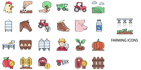 Fototapeta premium Farming simple concept 24 color icons set .Vector illustration.