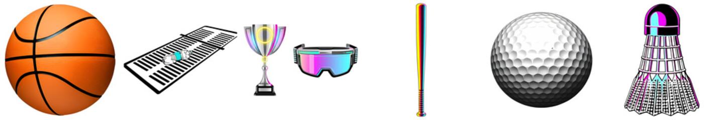 PNG vibrant collage featuring athletic equipment.