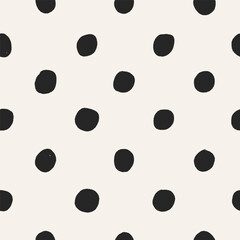 Polka dot pattern, seamless texture. Circles, endless background design, repeating print for feminine fabric, textile and cloth, paper wrapping. Modern abstract backdrop. Flat vector illustration