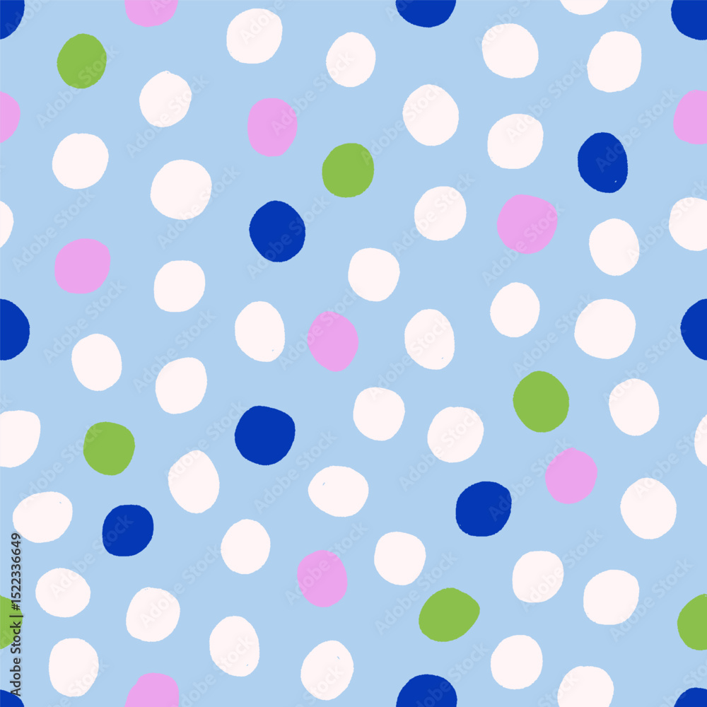 Aufkleber Abstract pattern, polka dot texture. Seamless playful background design with random circles, spots in modern creative style. Endless print for textile, fabric, wrapping. Flat vector illustration