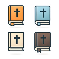 Obraz premium Set of Bible Book Icon Christian Religion Prayer Spiritual Faith Holy Christ Catholic Religious Belief Sacred Spirituality Vector Illustration