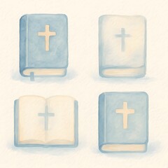Obraz premium Set of Bible Book Icon Christian Religion Prayer Spiritual Faith Holy Christ Catholic Religious Belief Sacred Spirituality Watercolor Illustration