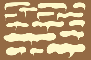 Collection of abstract cartoon speech bubbles in cream color with organic drip shapes. Ideal for comics or playful design. Vector illustration in flat style.