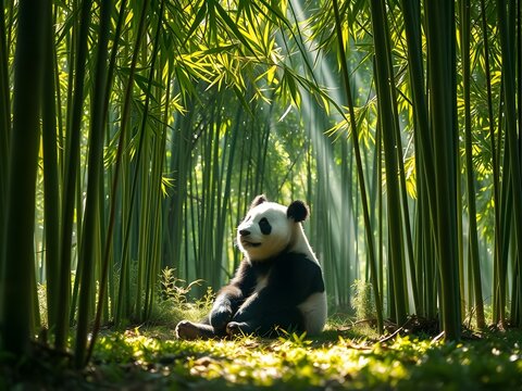 panda eating bamboo forest