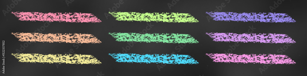 Wall mural realistic chalk drawn sketch. set of design elements emphasis lines isolated on chalkboard backdrop.