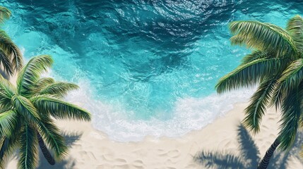 Aerial Tropical Beach with Palm Trees