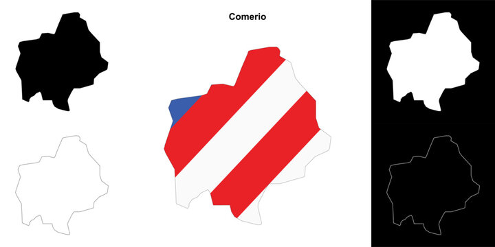 Comerio municipality blank outline map set