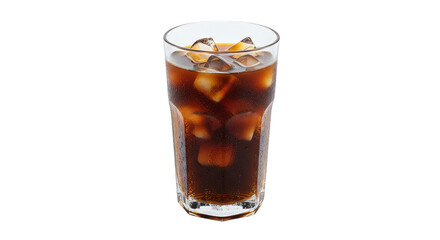 Isolated Refreshing Cola Drink with Ice Cubes in Tall Glass on Transparent