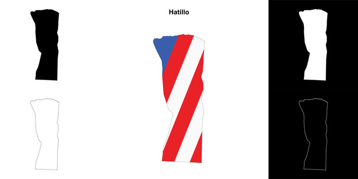 Hatillo municipality blank outline map set