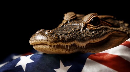Alligator 4th of July flag on background and holding mock up. Patriotic reptile image showcasing a festive design perfect for summer holiday celebrations a digital template ideal