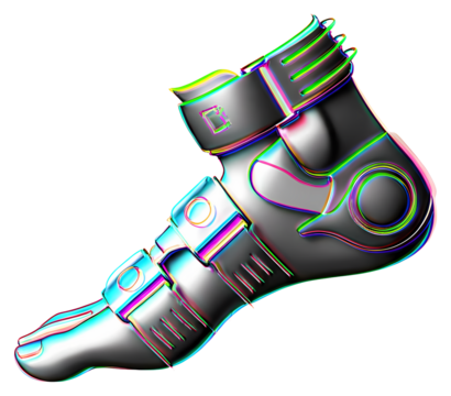 PNG Stylized mechanical foot with vibrant accents.