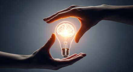 Brain Lightbulb Between Hands