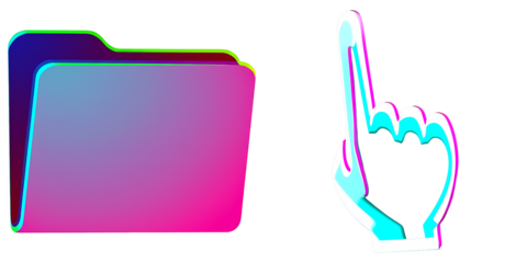 PNG vibrant folder and a hand cursor are displayed on a transparent background.