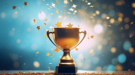 Winner Trophy Surrounded by Gold Rain