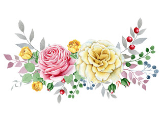 Watercolor bouquet of rose flowers