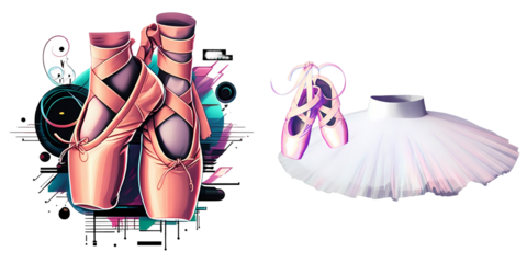 PNG Elegant ballet slippers and tutu displayed in a collage.