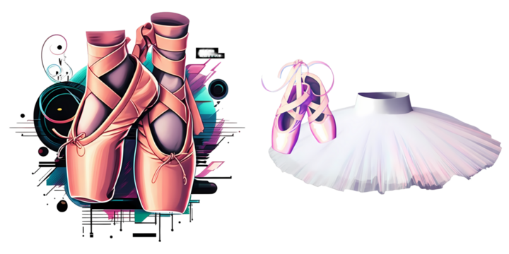 PNG Elegant ballet slippers and tutu displayed in a collage.