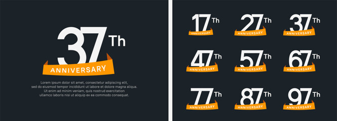 Naklejka premium set of anniversary logo style orange ribbon. vector design white color for celebration