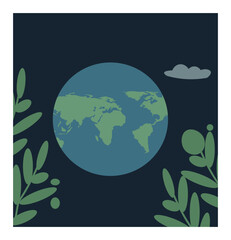 Earth Hour Illustration with Globe and Nature Silhouettes-01